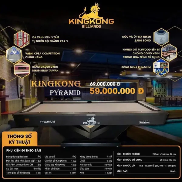 Bàn bida lỗ Kingkong Pyramid có giá bao nhiêu?