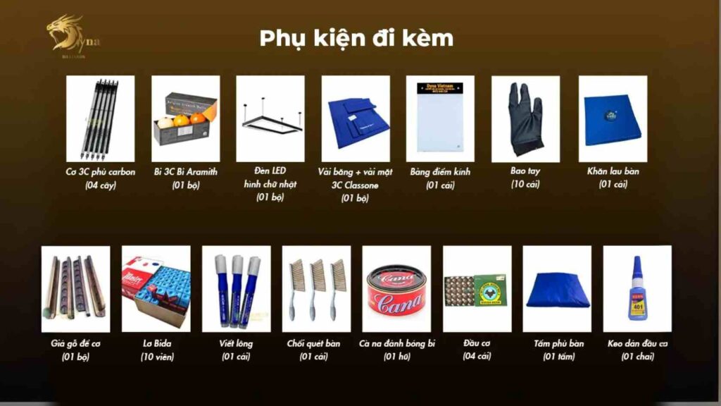 BỘ PHỤ KIỆN ĐI KÈM THEO BÀN BIDA 3C DYNA ELITE V2