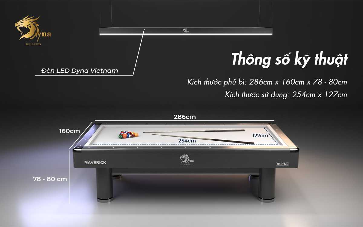 BÀN BIDA LÍP DYNA MAVERICK 6 THÔNG SỐ KỸ THUẬT BÀN BIDA LÍP DYNA MAVERICK