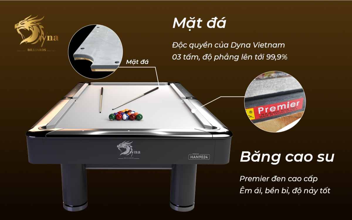 BÀN BIDA LỖ DYNA PHANTOM 8 MẶT ĐÁ VÀ BĂNG CAO SU
