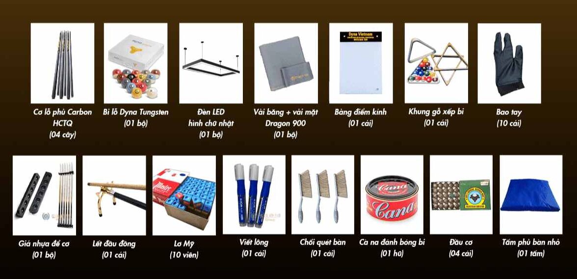 PHỤ KIỆN BIDA ĐI KÈM CỦA BÀN BIDA LỖ DYNA PHANTOM