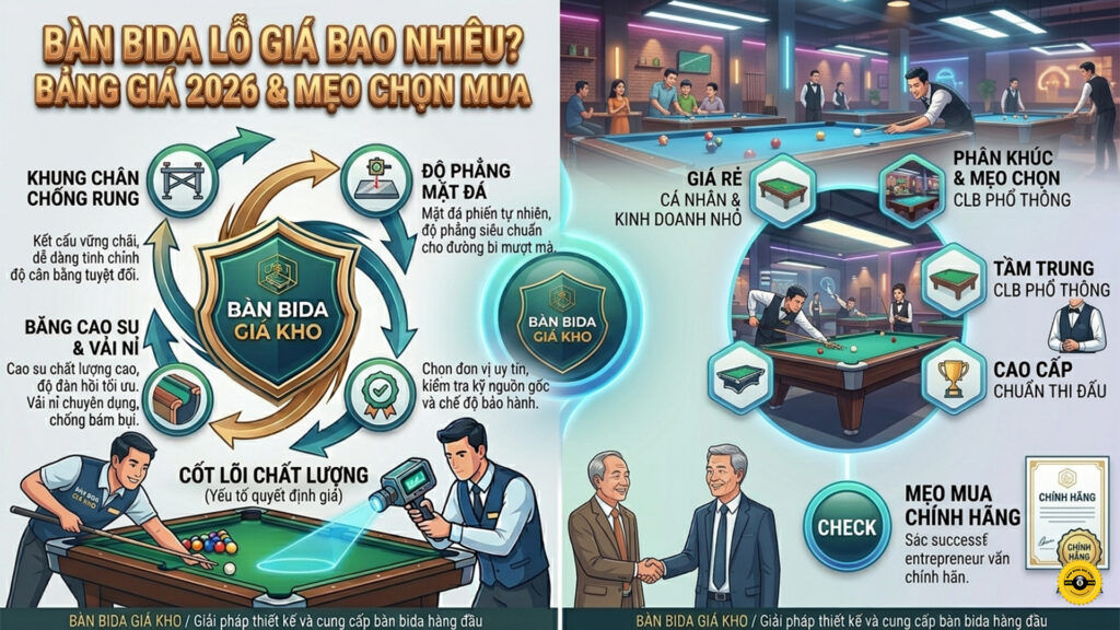 Bàn bida lỗ giá bao nhiêu? Bảng giá 2026 & Mẹo chọn mua 1 Bàn bida lỗ giá bao nhiêu - Bảng giá 2026
