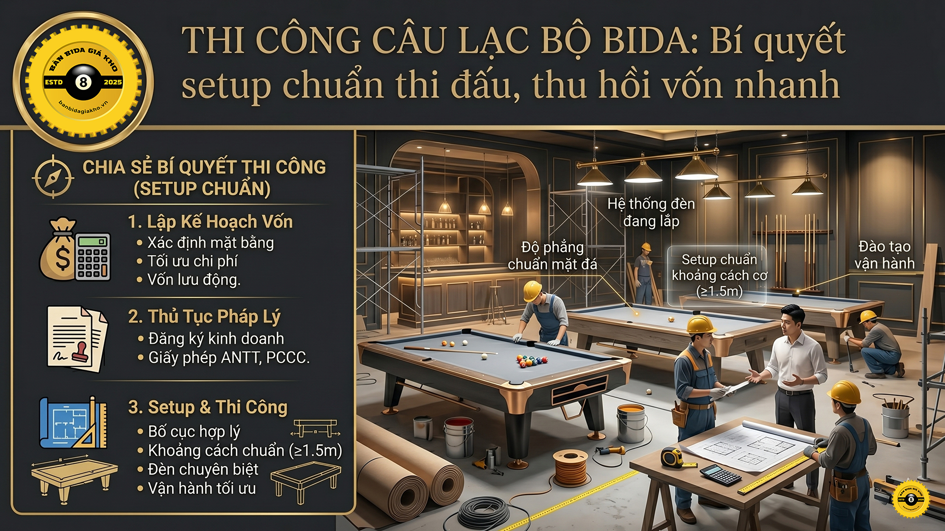 Thi công câu lạc bộ bida