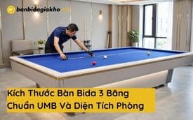 Kích thước bàn bida phăng chuẩn thi đấu là 2,84 x 1,42 m cho lòng bàn. Xem các cỡ phổ biến và cách tính diện tích phòng theo chiều dài cơ thực tế.